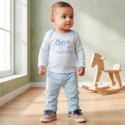 Infants' Light Blue 100% Cotton Round Neck Baba Suit