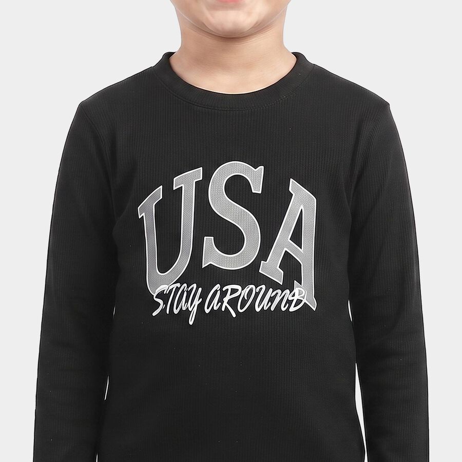 Boys Black Round Neck Regular Boys T-Shirt, Black, large