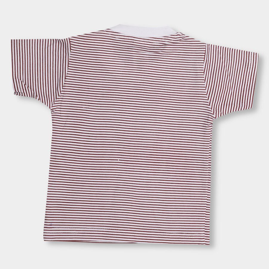 Infant Bright Cherry Red Cotton Round Neck Casual T-Shirt, Red, large