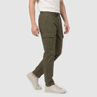 Men's Olive Green Slim Fit Cargo Trousers, Olive, small