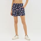 Women's Dark Navy Floral Printed Relaxed Fit Shorts, नेवी ब्लू, small image number null