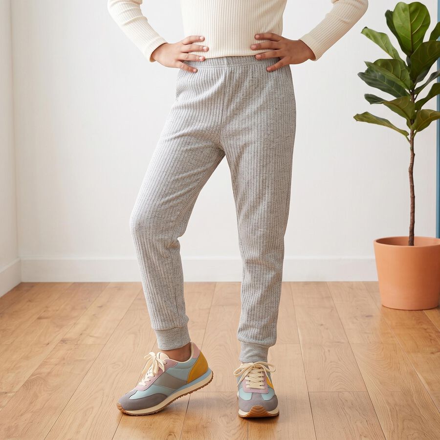 Girls Grey Long Johns Thermal, हल्का ग्रे, large