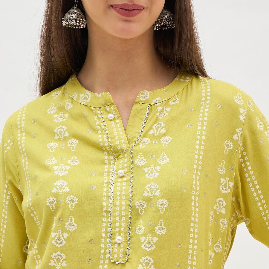 Women's Light Lime Green Round Neck Printed Kurta, Light Green, large