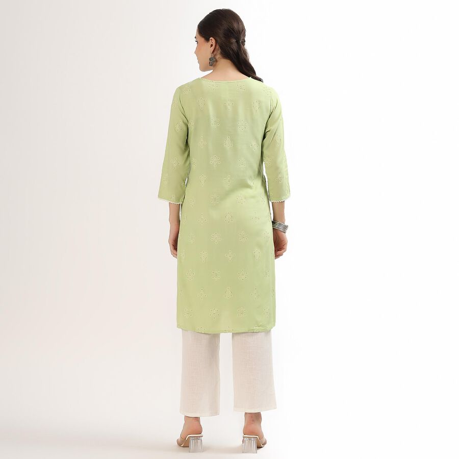 Women's Light Sage Green Round Neck Embroidered Kurta, Light Green, large image number null