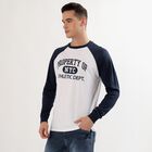 Men's Navy Blue and White Crew Neck Casual Graphic T-Shirt, Mid Blue, small image number null