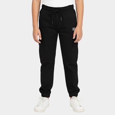Boys Jet Black Regular Fit Cargo Trousers
