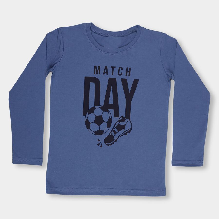 Boys Midnight Blue Round Neck Casual T-Shirt, Mid Blue, large image number null