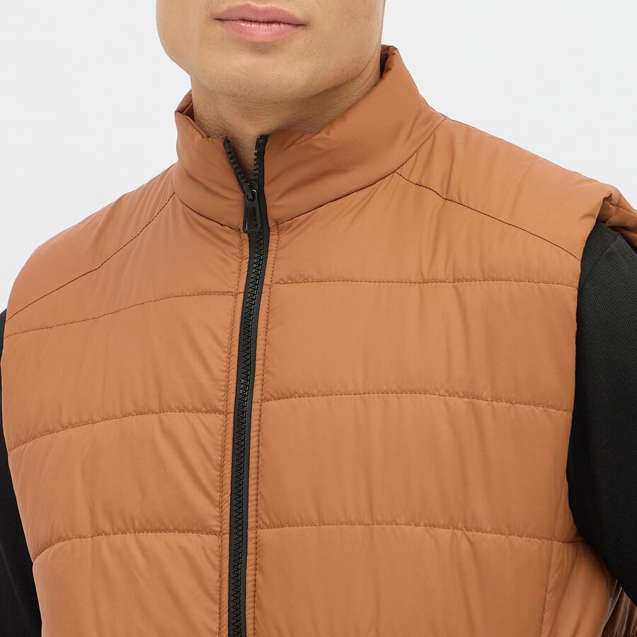 Men's Brown High Neck Sleeveless Puffer Jacket, Brown, large image number null