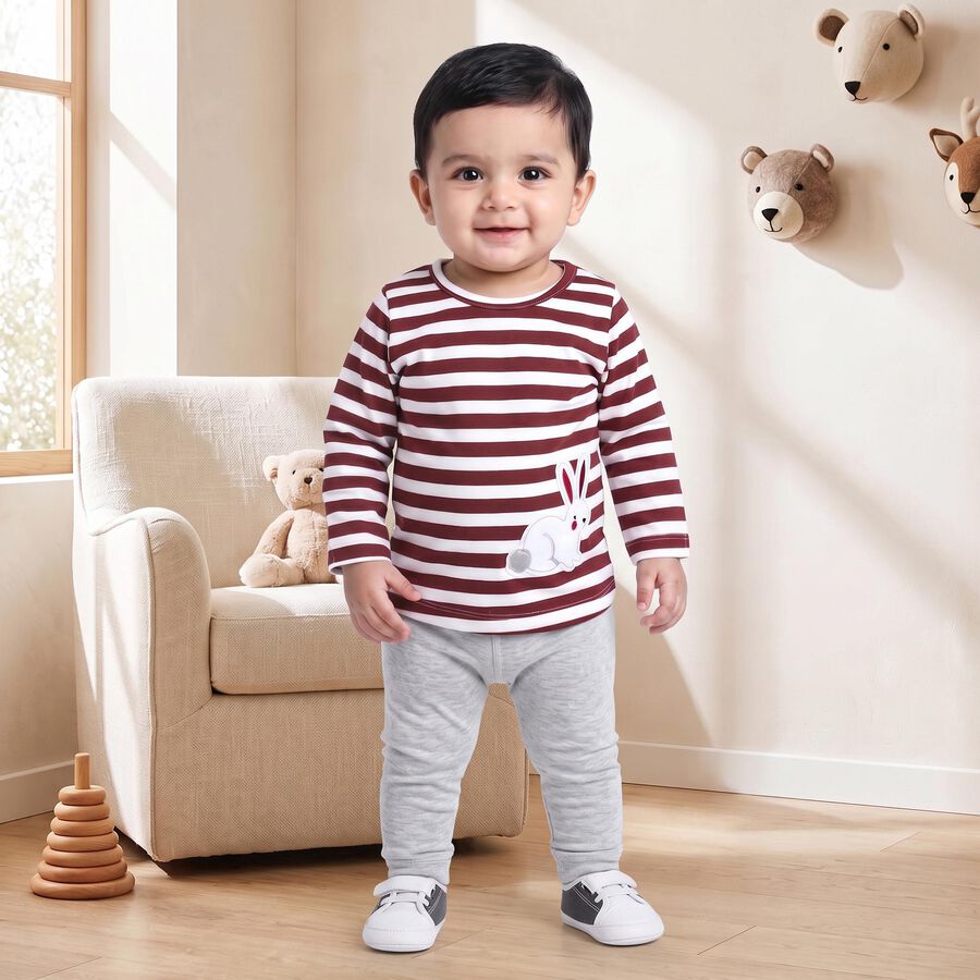 Infants Maroon Cotton Round Neck Regular T-Shirt, Wine, large