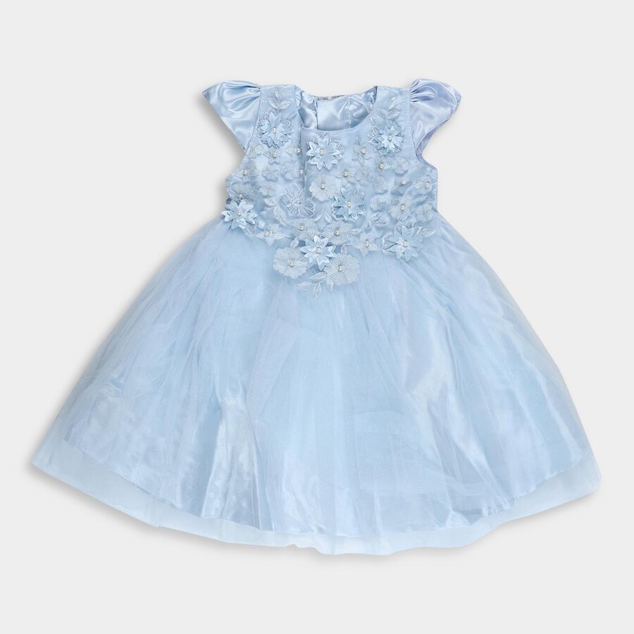 Girls' Light Powder Blue Floral Embroidered Party Wear Frock, Light Blue, large image number null
