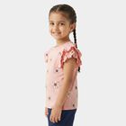 Girls Pink Cotton Round Neck Regular T-Shirt, Pink, small