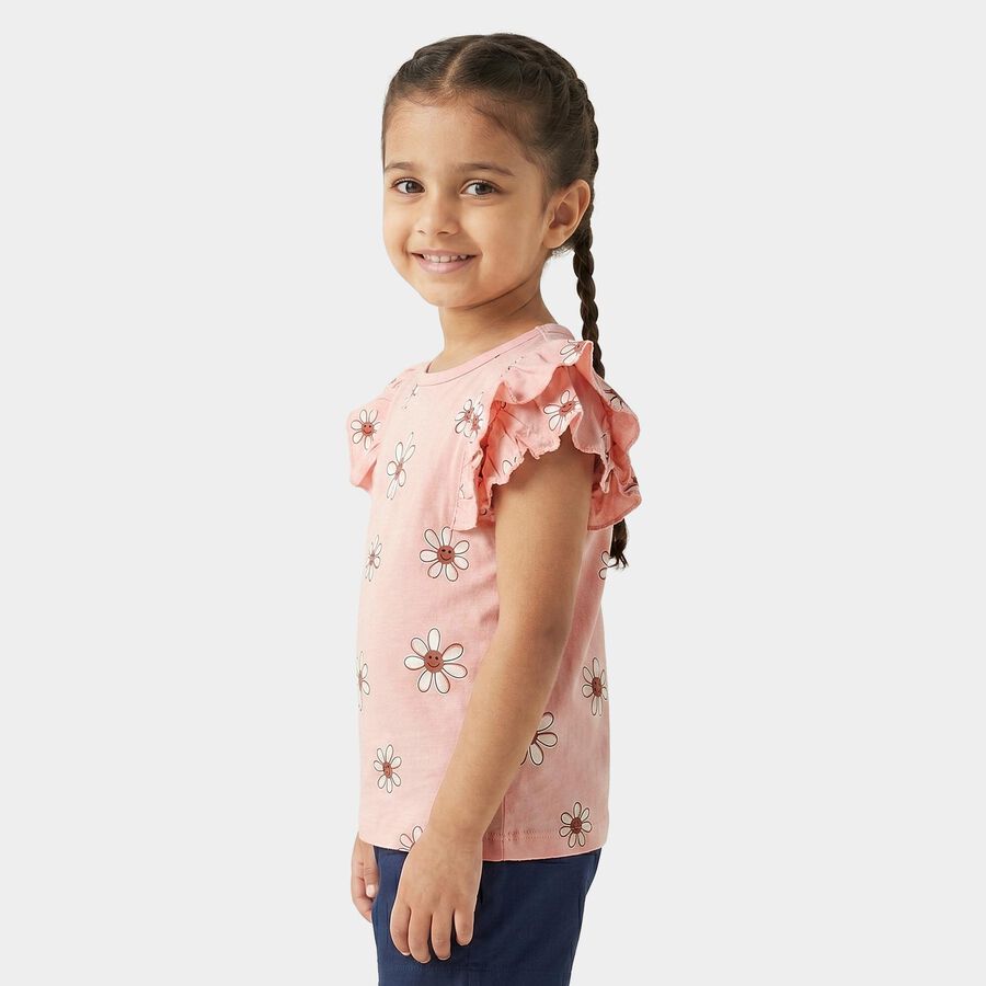 Girls Pink Cotton Round Neck Regular T-Shirt, Pink, large