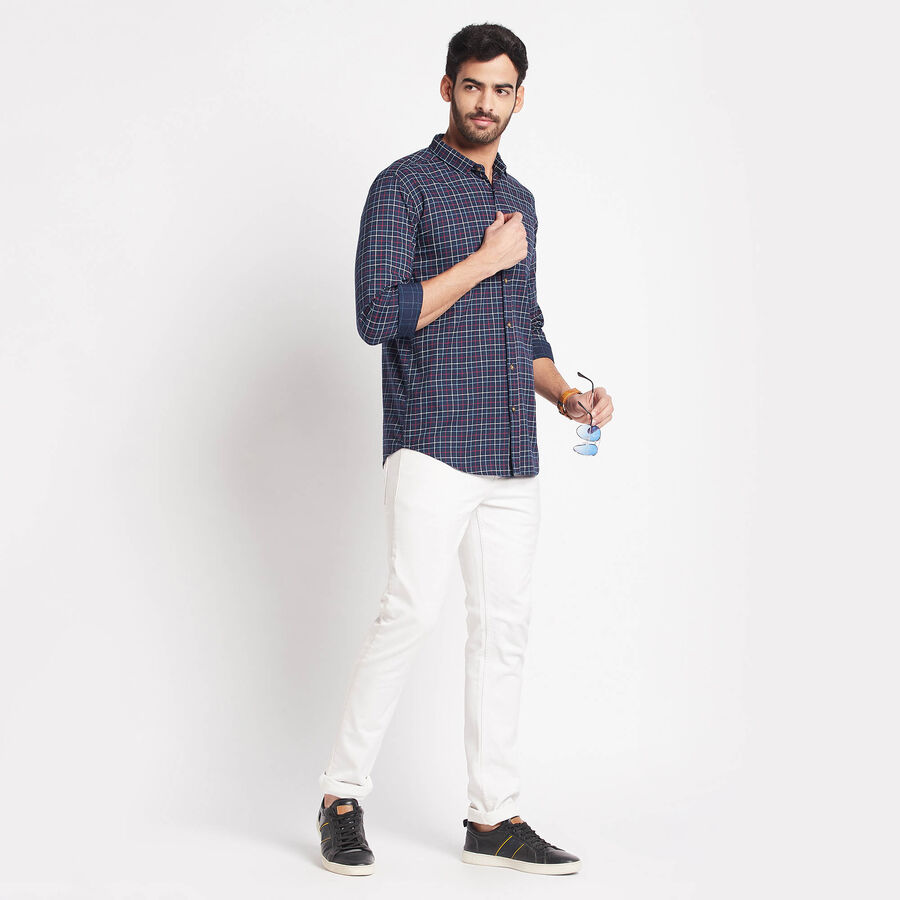 Cotton Checks Casual Shirt, Navy Blue, large image number null