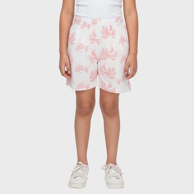 Girls' Off White Regular Fit Butterfly Embroidered Drawstring Shorts