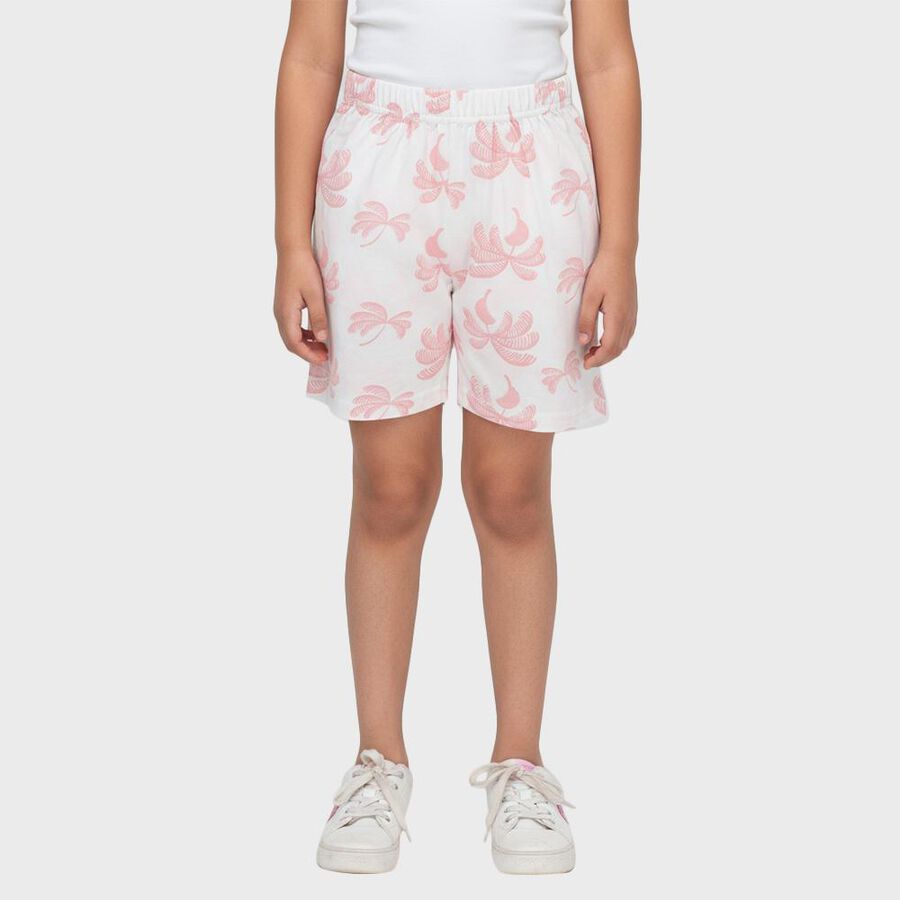 Girls' Off White Regular Fit Butterfly Embroidered Drawstring Shorts, ऑफ व्हाइट, large