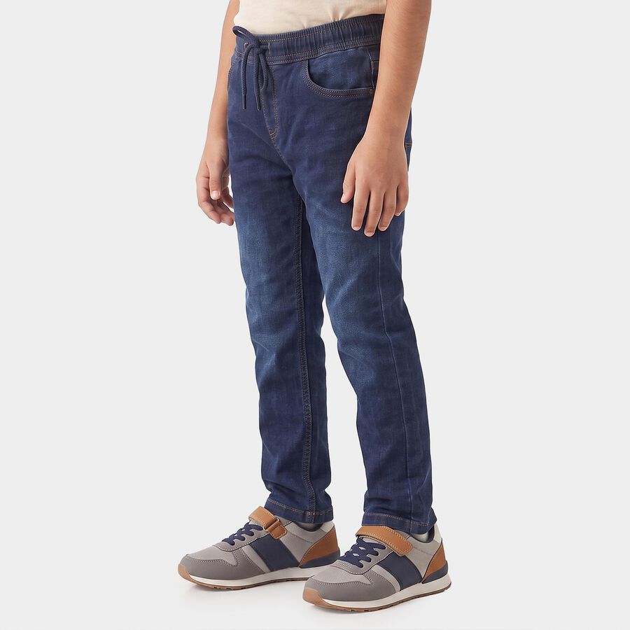 Boys' Navy Blue Straight Fit Washed Jeans, गहरा नीला, large