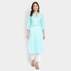 Cotton 3/4Th Sleeves Straight Kurta, Light Blue, small image number null