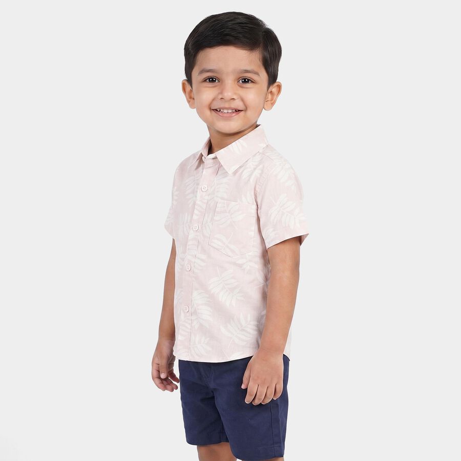 Boys Pink Cotton Short Sleeves Collar Shirt, Pink, large