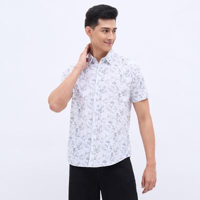 Men's White Cotton Regular Collar Casual Shirt