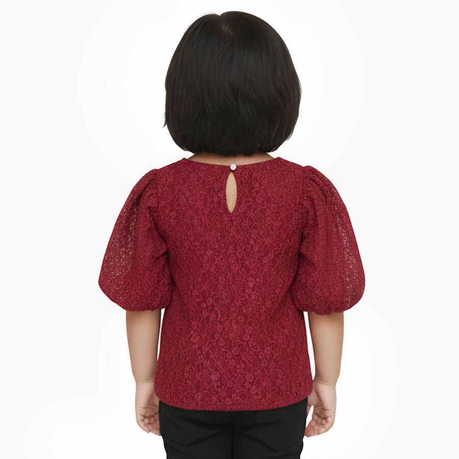 Girls Deep Red Round Neck Romantic T-Shirt, गुलाबी, large image number null