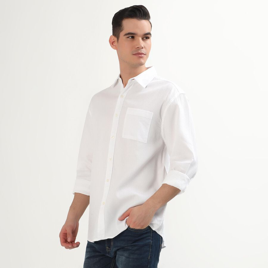 Men's Snow White Cotton Classic Collar Casual Shirt, सफ़ेद, large image number null