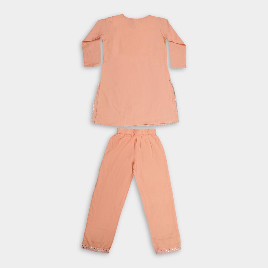 Girls' Soft Peach Embroidered Kurta and Pant Fusion Set, Peach, large image number null