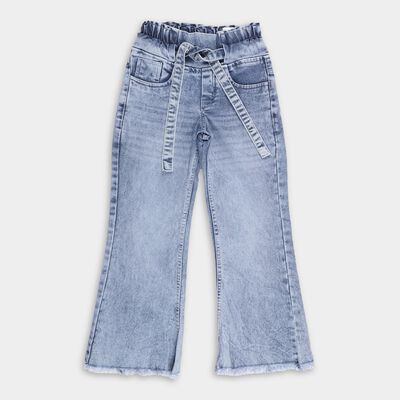 Girls' Light Stonewashed Blue Flared Fit Tie-Up Jeans