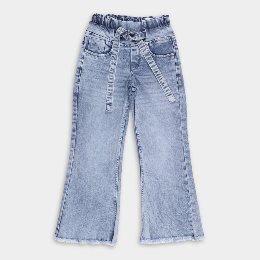 Girls' Light Stonewashed Blue Flared Fit Tie-Up Jeans, Light Blue, large image number null