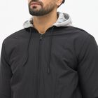 Men's Jet Black Hooded Casual Jacket, काला, small image number null