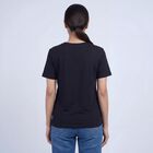 Women's Black Cotton Round Neck Casual T-Shirt, काला, small