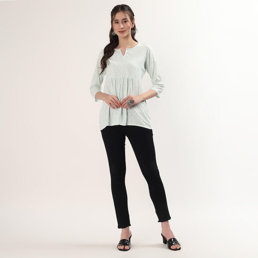 Women's Green Notch Neck Floral Printed Kurti, Light Green, large