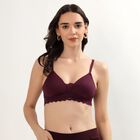 Women's Deep Maroon Padded V-Neck Classic Bra, वाइन, small