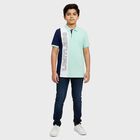Boys Mint Green Cotton Polo Neck Graphic T-Shirt, Light Green, small