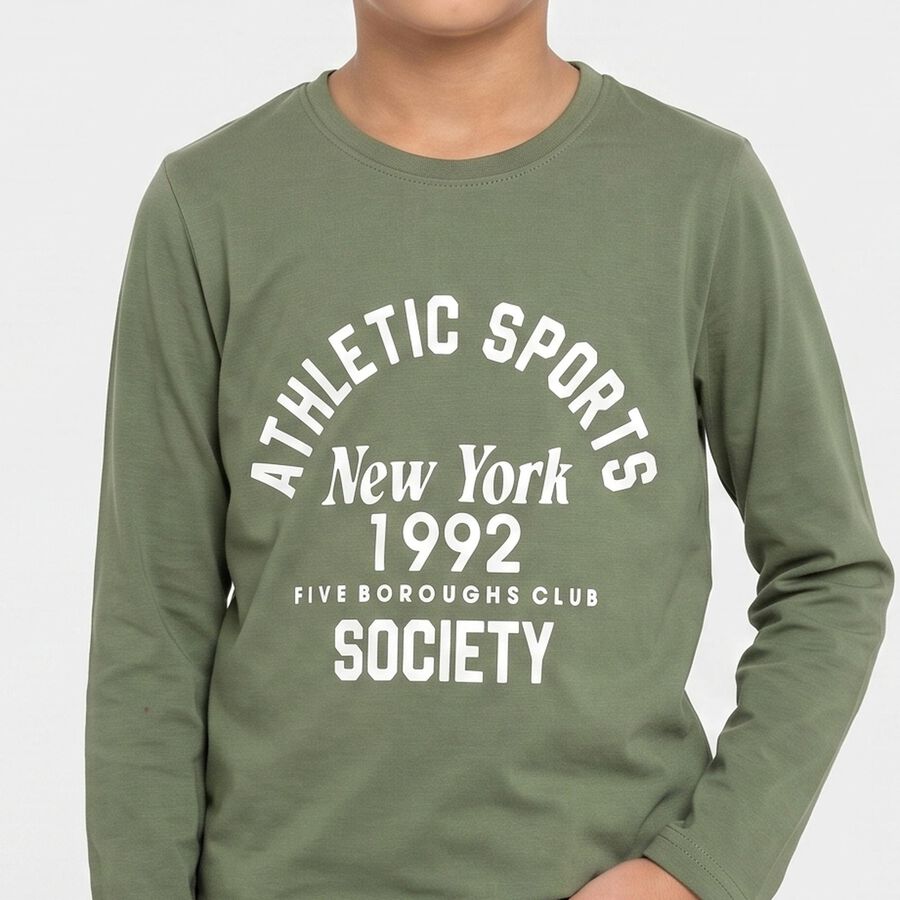 Boys Olive Green Round Neck Regular T-Shirt, ओलिव, large
