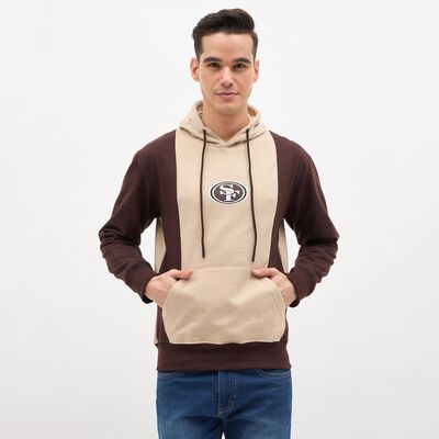Men's Beige and Brown Hooded Casual Sweatshirt