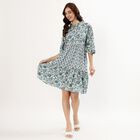 Women's Teal Floral Ruffled Neck Bohemian Dress, ऑफ व्हाइट, small image number null