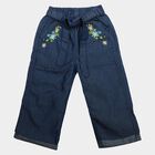 Girls Blue Wide Leg Embroidered Jeans, गहरा नीला, small