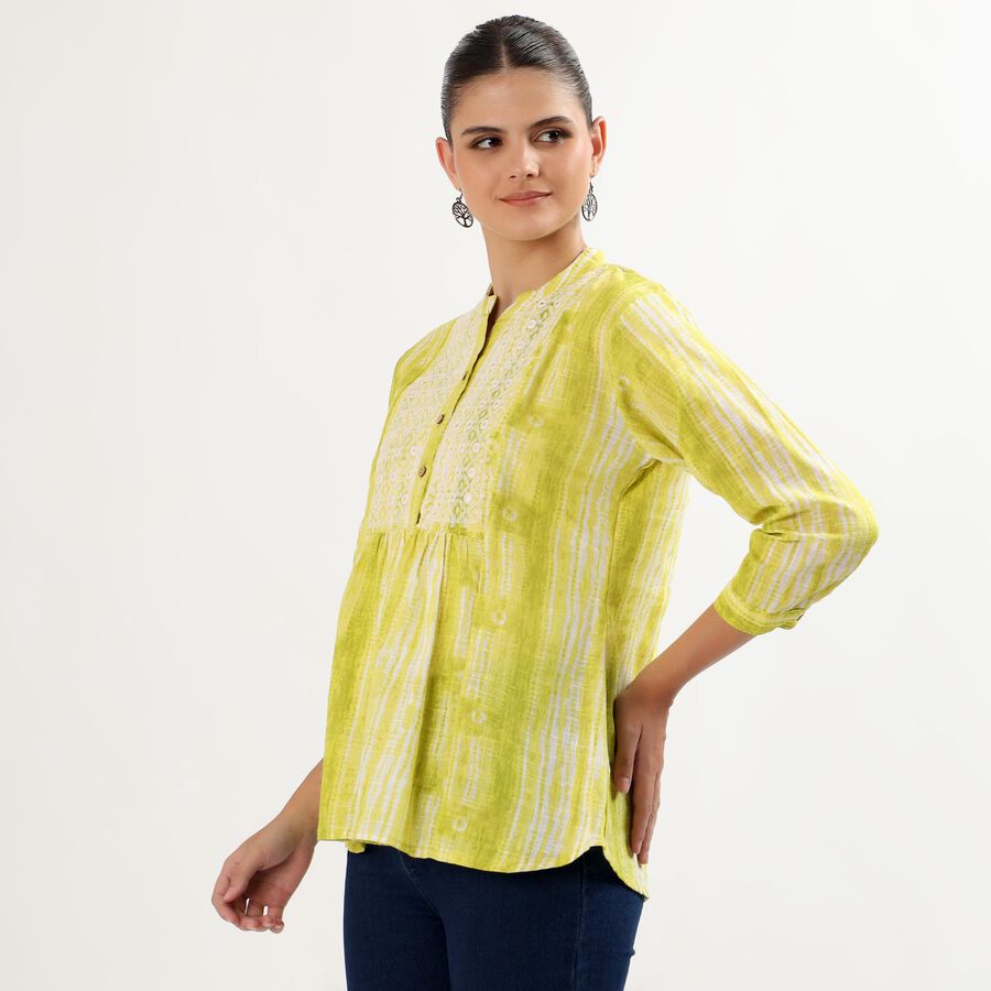 Women's Bright Lime Green Cotton Mandarin Collar Embroidered Kurti, हल्का हरा, large image number null