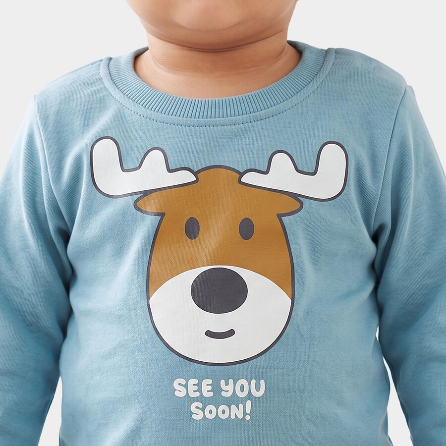 Infants' Teal Blue Round Neck Graphic Baba Suit, Teal Blue, large