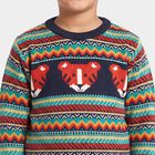 Boys' Navy Blue Crew Neck Printed Pullover, नेवी ब्लू, small