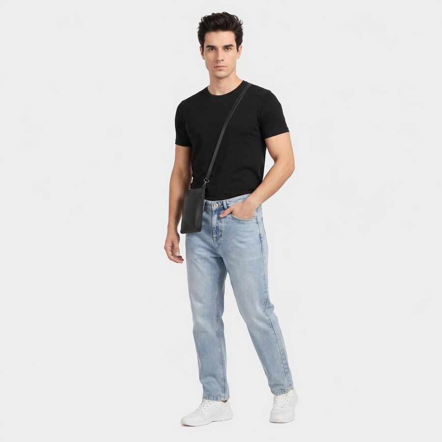 Men's Light Blue Straight Fit Washed Jeans, Ice Blue, large