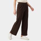 Ladies Brown Relaxed Fit Elastic Waist Harem Pants, Brown, small