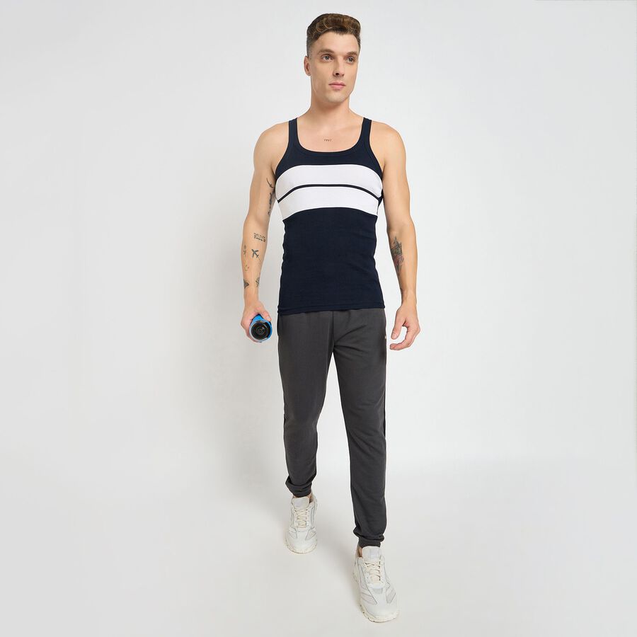 Men's 100% Cotton Gym T-Shirt, Navy Blue, large