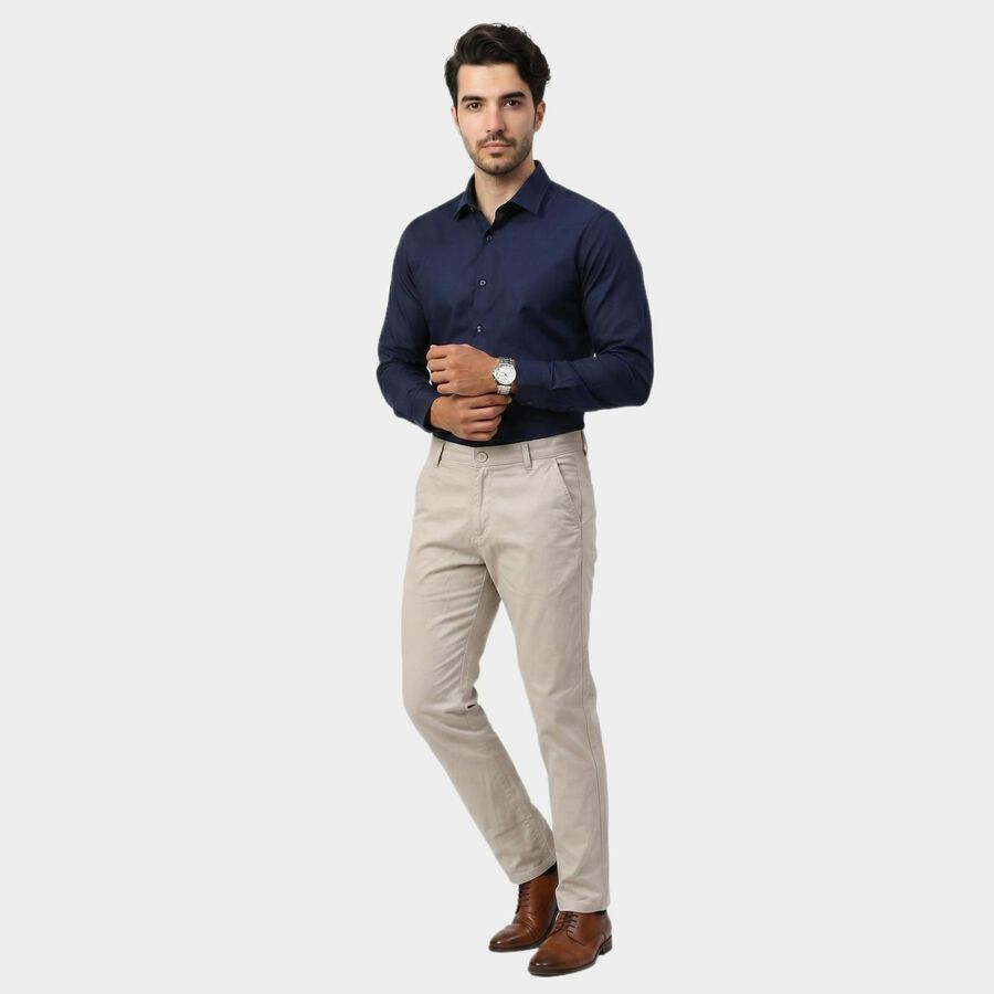 Men's Silver Slim Fit Casual Trousers, सिल्वर, large