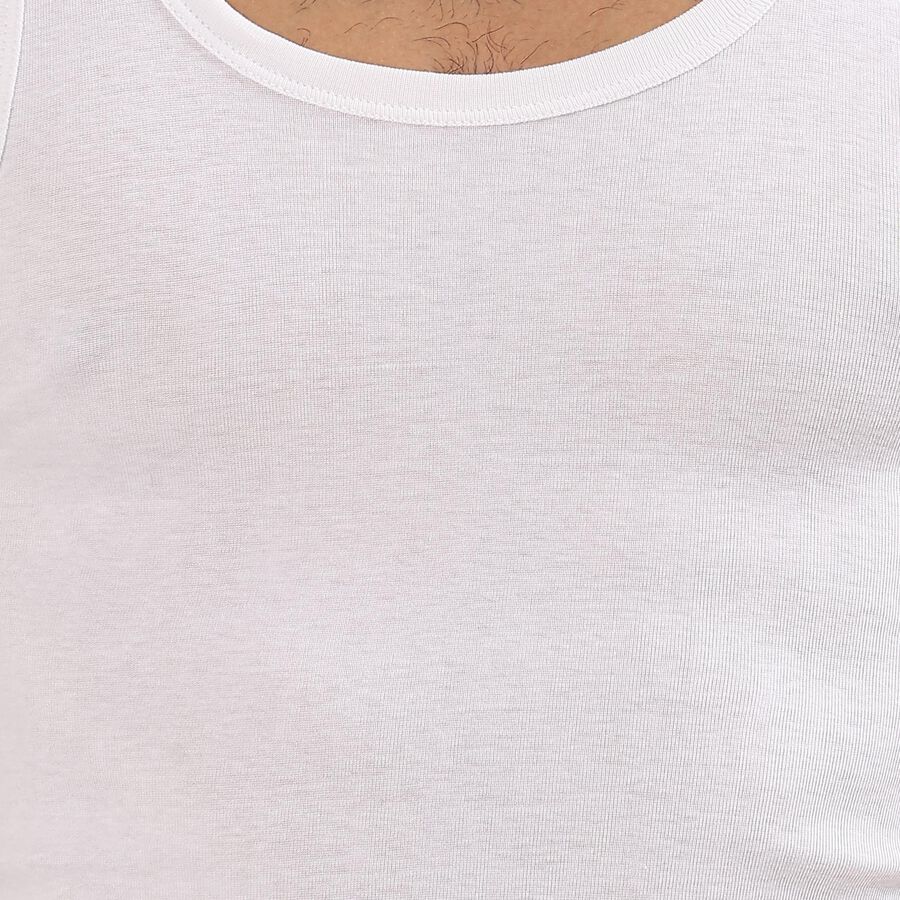 Boys' Bright White Cotton Round Neck Sleeveless Vest, White, large image number null