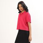 Women's Bright Fuchsia Pink Half Sleeve Classic Casual Shirt, Pink, small