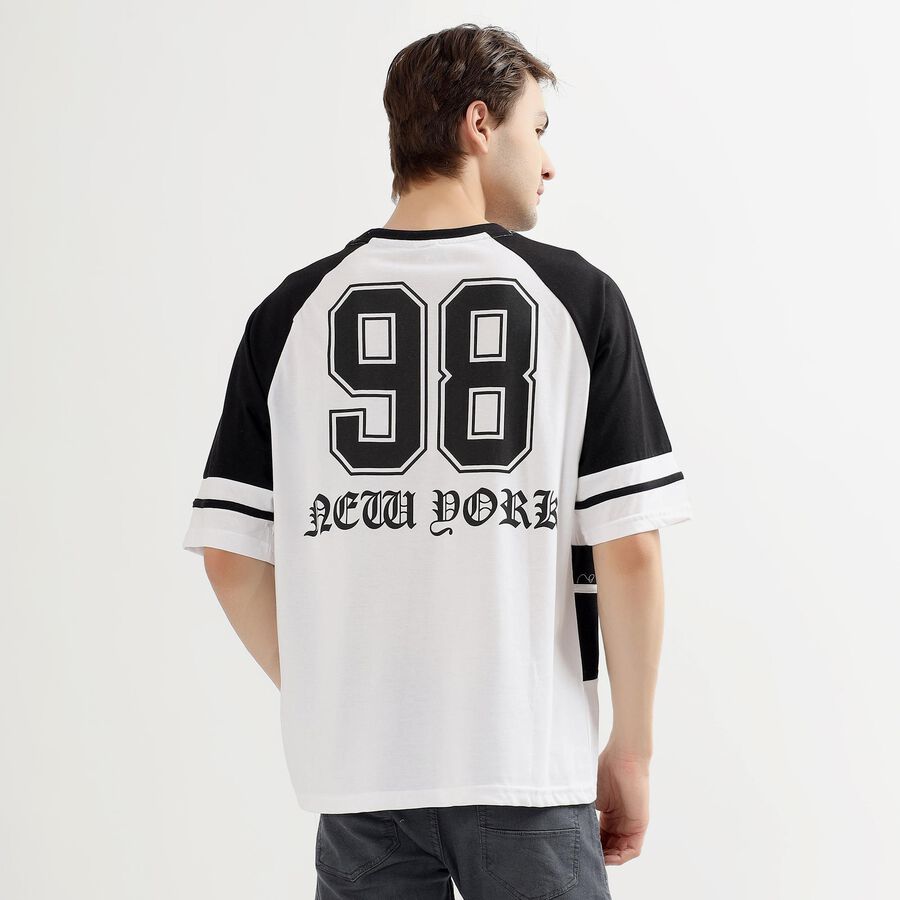 Men's Black and White Round Neck Casual Printed T-Shirt, Black, large image number null