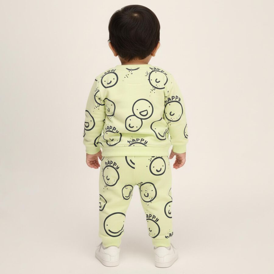 Infants' Light Green Round Neck Cartoon Printed Baba Suit, Light Green, large image number null