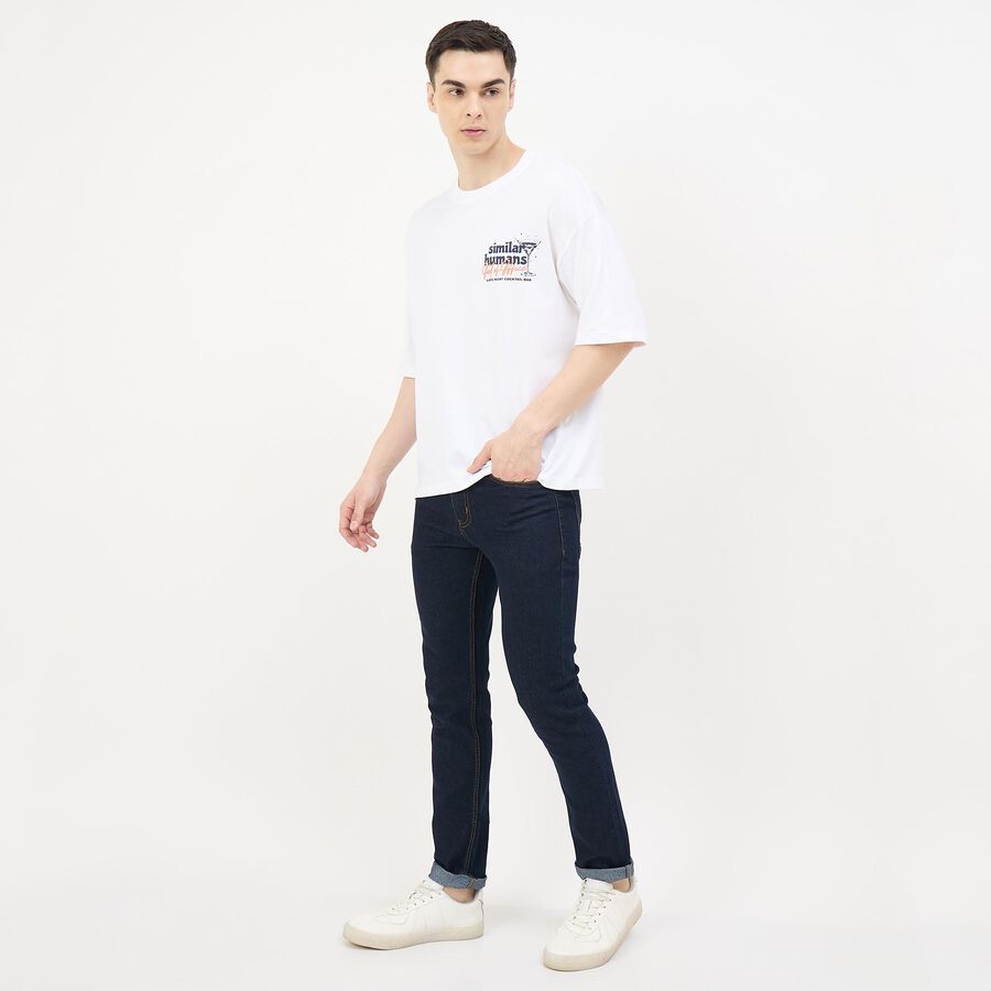 Men's Snow White Cotton Round Neck Minimalist T-Shirt, White, large