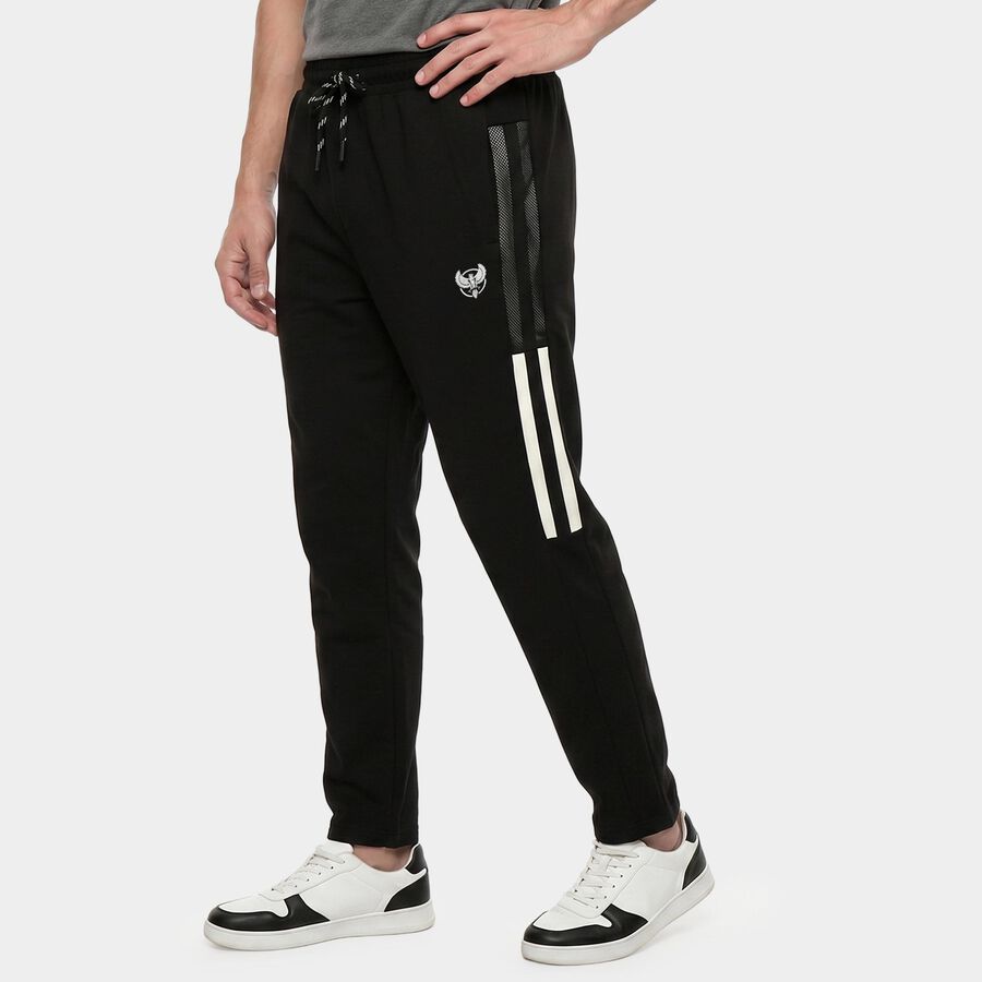 Men's Black Straight Fit Track Pants, काला, large